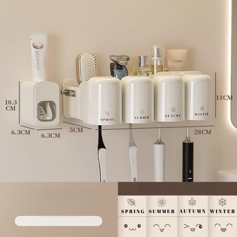 Държател за четки за зъби, метален, стенен монтаж без пробиване, за баня, чаши за изплакване