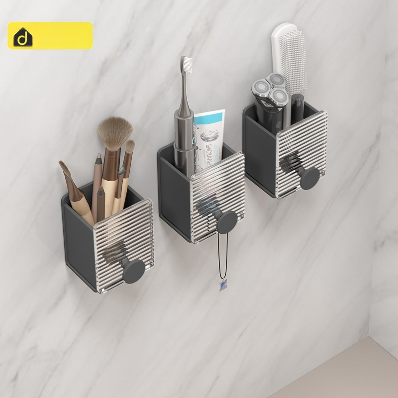 Sieninis laikiklis šepetėliams, dantų pastai ir makiažo šepetėliams – metalinė konstrukcija su aliuminio lydiniu ir akriliu; Modelis: Acrylic makeup stand A; Konfigūracija: vieno arba dviejų vamzdelių; Pritaikymas: Taip; Spausdintas logotipas: Taip