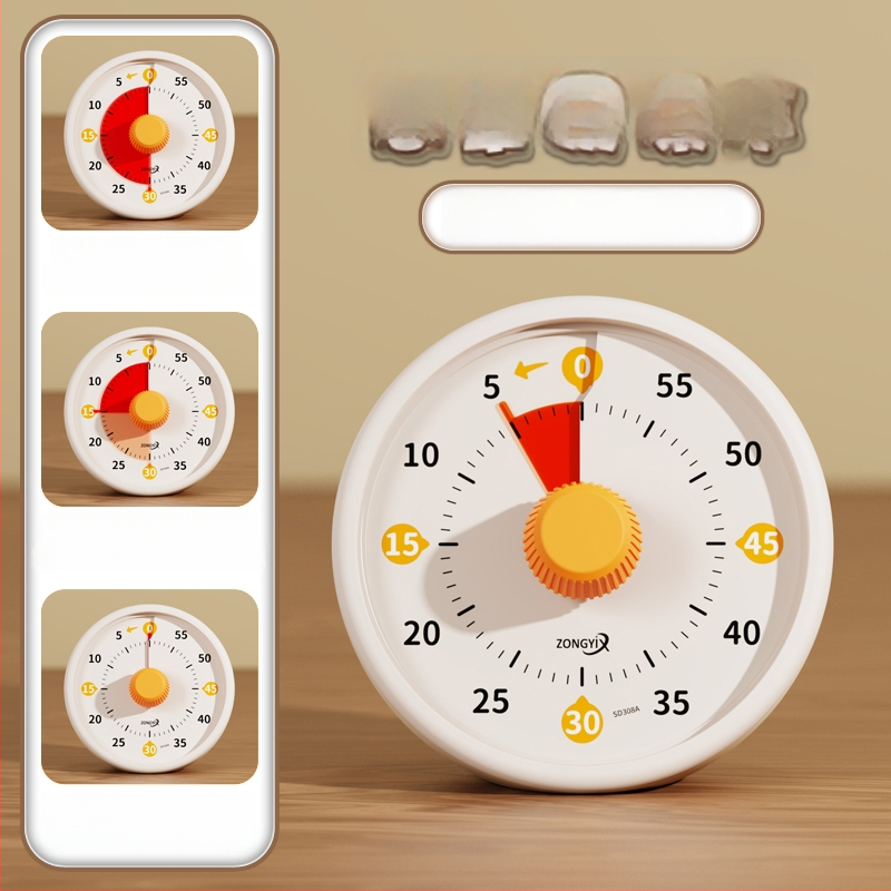 Csendes vizuális időzítő gyerekeknek — mechanikus működés, kerek műanyag ház, elemes működés, mutató kijelző