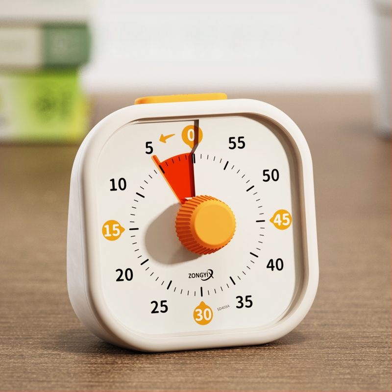 Csendes vizuális időzítő gyerekeknek — mechanikus működés, kerek műanyag ház, elemes működés, mutató kijelző
