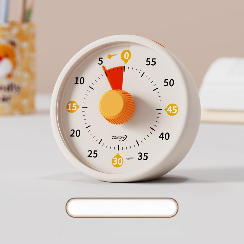 Csendes vizuális időzítő gyerekeknek — mechanikus működés, kerek műanyag ház, elemes működés, mutató kijelző