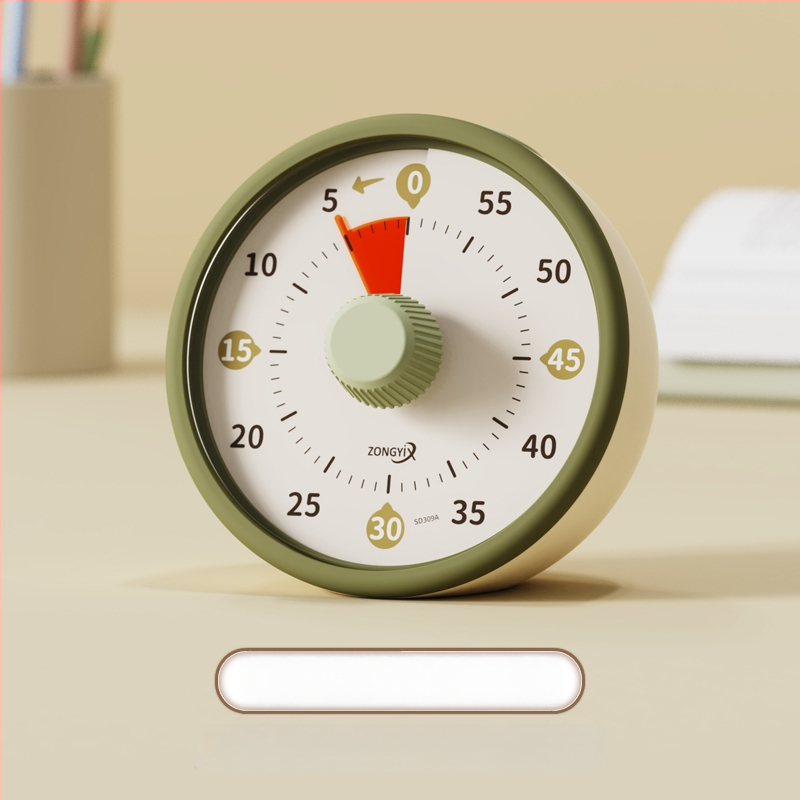 Csendes vizuális időzítő gyerekeknek — mechanikus működés, kerek műanyag ház, elemes működés, mutató kijelző
