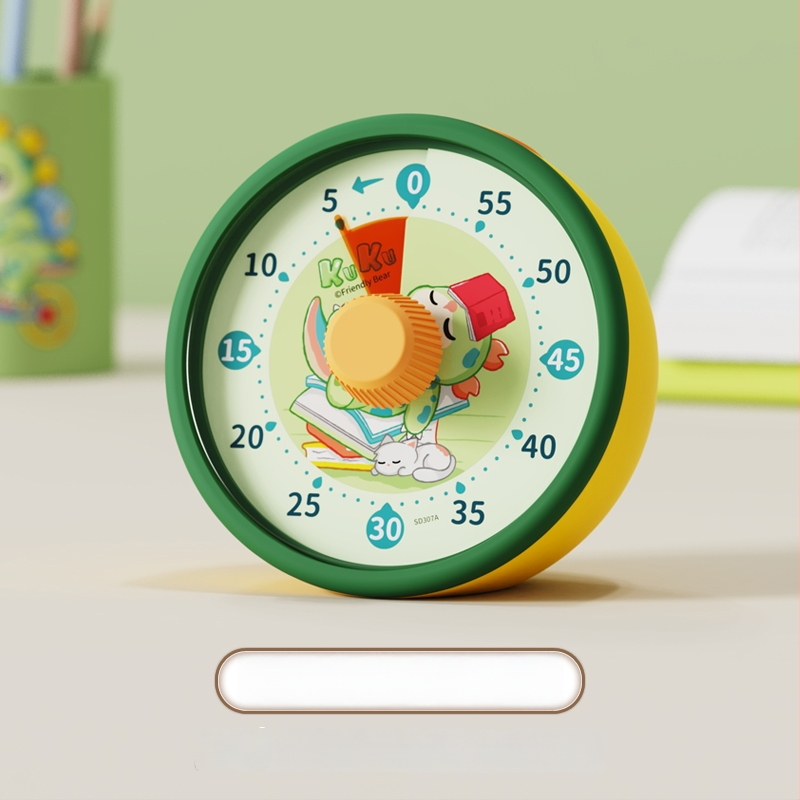 Csendes vizuális időzítő gyerekeknek — mechanikus működés, kerek műanyag ház, elemes működés, mutató kijelző