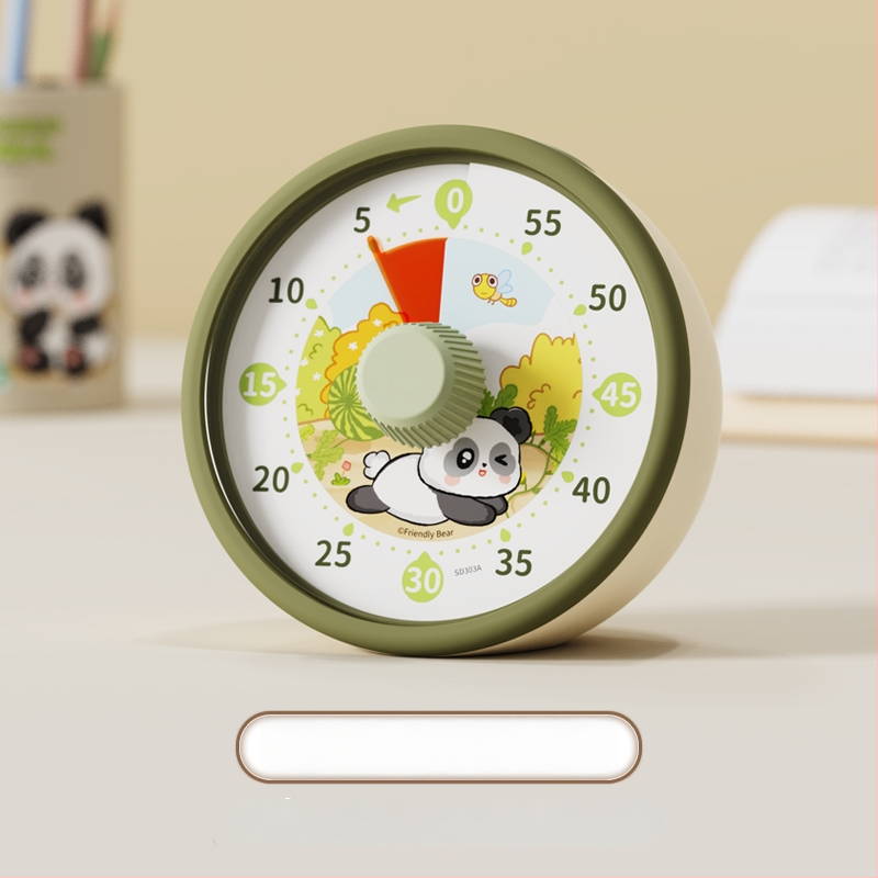 Csendes vizuális időzítő gyerekeknek — mechanikus működés, kerek műanyag ház, elemes működés, mutató kijelző