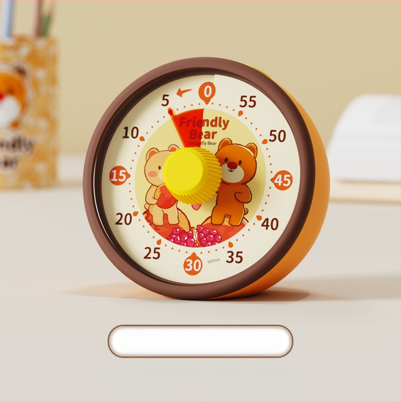Csendes vizuális időzítő gyerekeknek — mechanikus működés, kerek műanyag ház, elemes működés, mutató kijelző