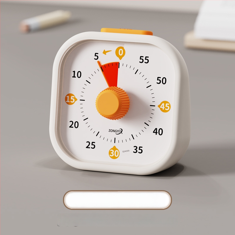 Csendes vizuális időzítő gyerekeknek — mechanikus működés, kerek műanyag ház, elemes működés, mutató kijelző