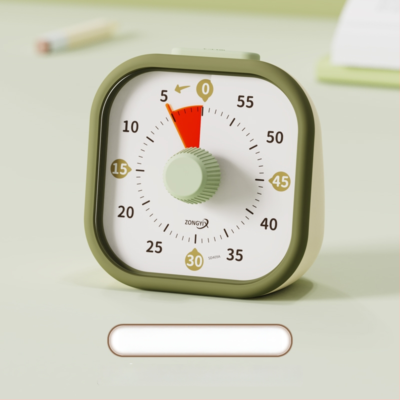 Csendes vizuális időzítő gyerekeknek — mechanikus működés, kerek műanyag ház, elemes működés, mutató kijelző