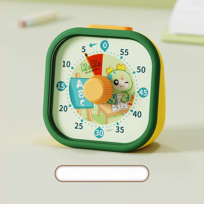 Csendes vizuális időzítő gyerekeknek — mechanikus működés, kerek műanyag ház, elemes működés, mutató kijelző