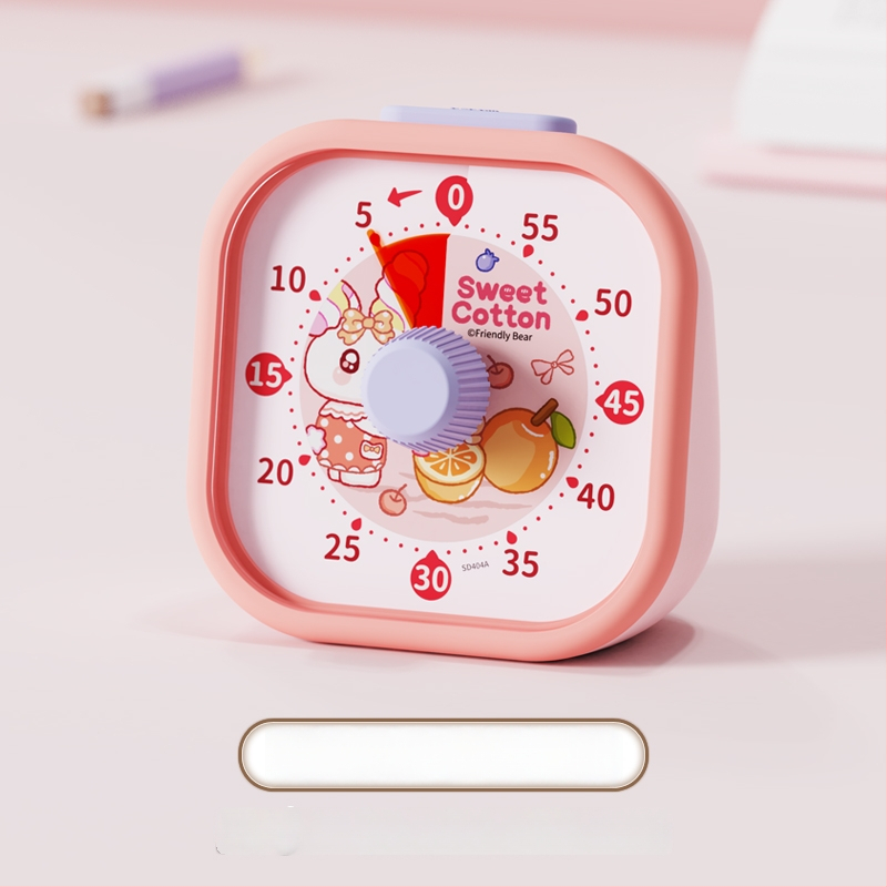 Csendes vizuális időzítő gyerekeknek — mechanikus működés, kerek műanyag ház, elemes működés, mutató kijelző