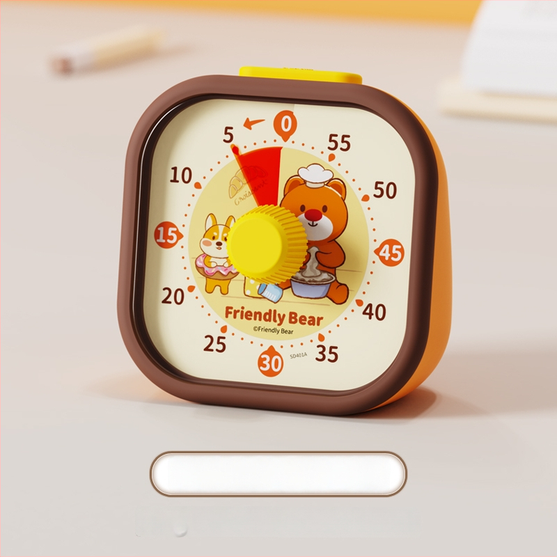 Csendes vizuális időzítő gyerekeknek — mechanikus működés, kerek műanyag ház, elemes működés, mutató kijelző