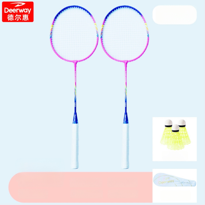 Delhui badminton raketės rinkinys – 2 raketės, svoris 75–79 g, rėmo medžiaga geležies lydinys, rankenos storis G4, tiesi raketė, įtraukta 3 kamuoliukai