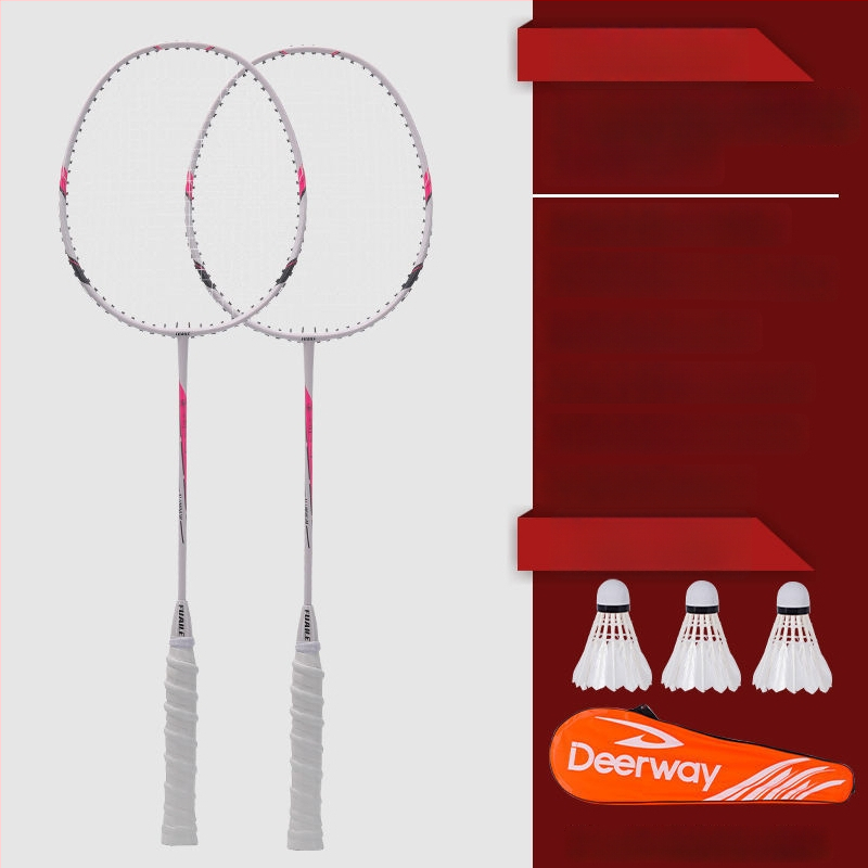 Delhui badminton raketės rinkinys – 2 raketės, svoris 75–79 g, rėmo medžiaga geležies lydinys, rankenos storis G4, tiesi raketė, įtraukta 3 kamuoliukai