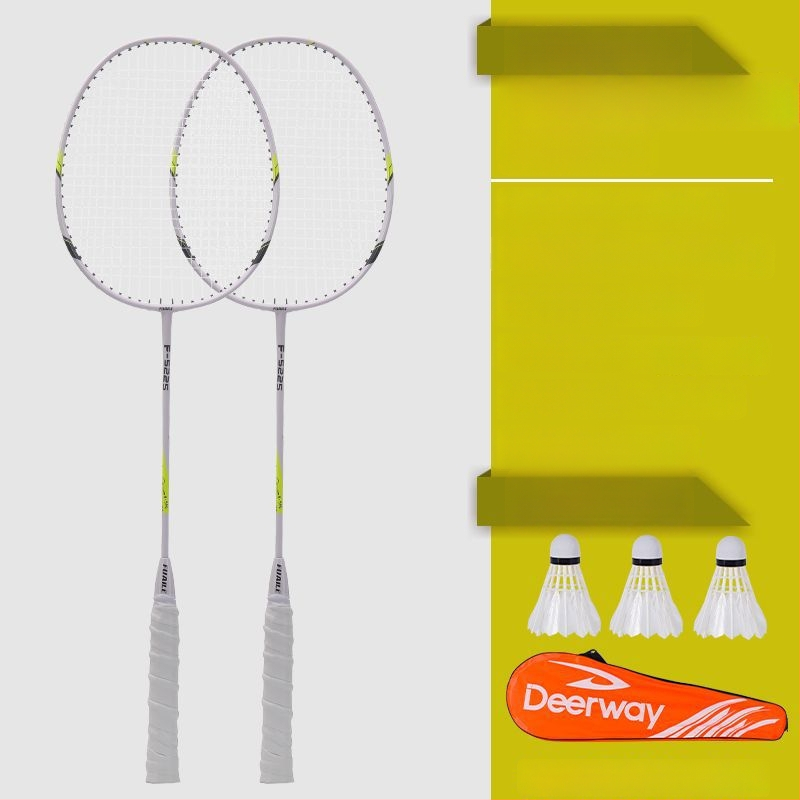 Delhui badminton raketės rinkinys – 2 raketės, svoris 75–79 g, rėmo medžiaga geležies lydinys, rankenos storis G4, tiesi raketė, įtraukta 3 kamuoliukai