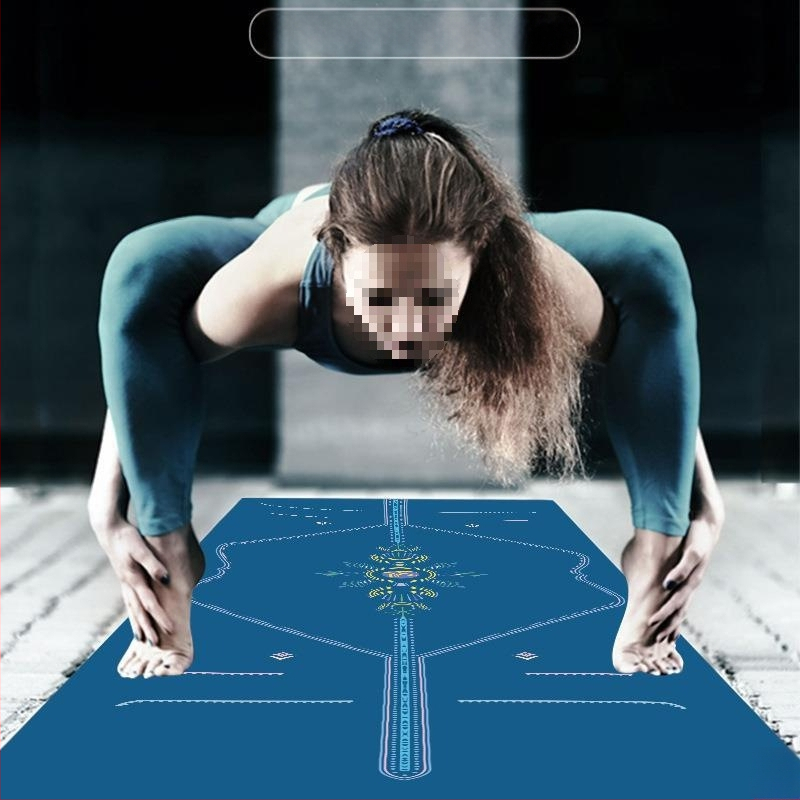 Йога мат PU естествен каучук, противохлъзгаща повърхност, цветен принт, за начинаещи, домашна фитнес тренировка