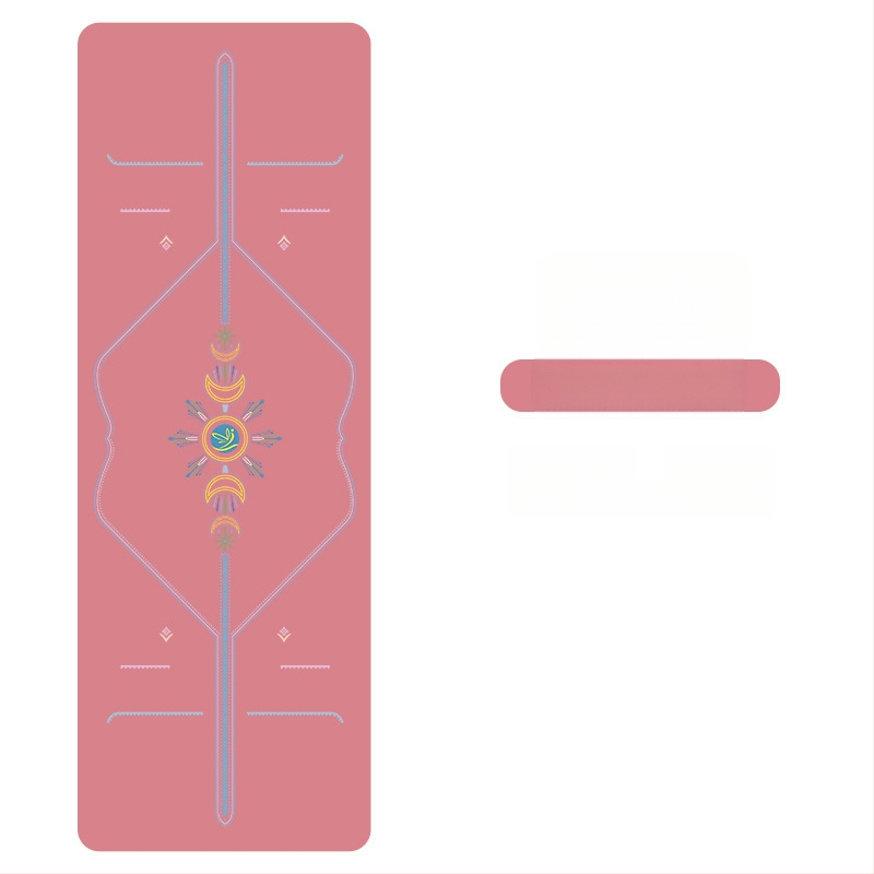 Йога мат PU естествен каучук, противохлъзгаща повърхност, цветен принт, за начинаещи, домашна фитнес тренировка