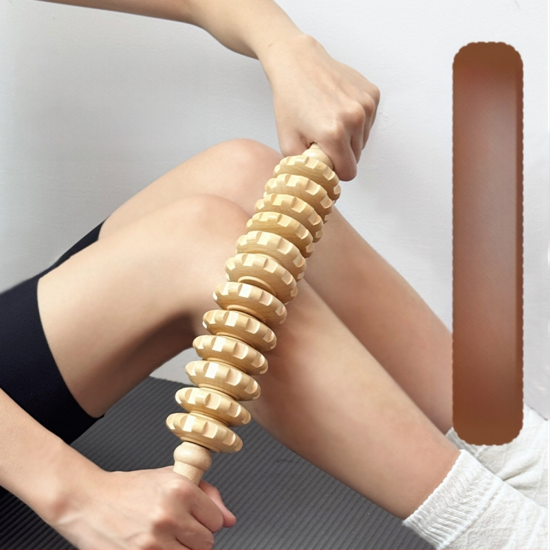 Medinė masažo lazdelė jogai ir pilvo masažai su devyniais ir dvylika ratukų (svoris 221,7 g)