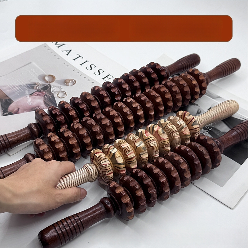 Medinė masažo lazdelė jogai ir pilvo masažai su devyniais ir dvylika ratukų (svoris 221,7 g)