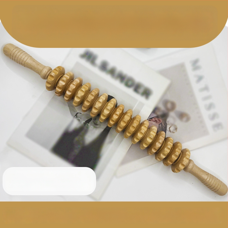 Medinė masažo lazdelė jogai ir pilvo masažai su devyniais ir dvylika ratukų (svoris 221,7 g)