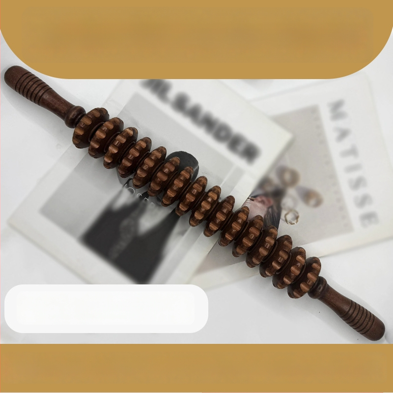 Medinė masažo lazdelė jogai ir pilvo masažai su devyniais ir dvylika ratukų (svoris 221,7 g)