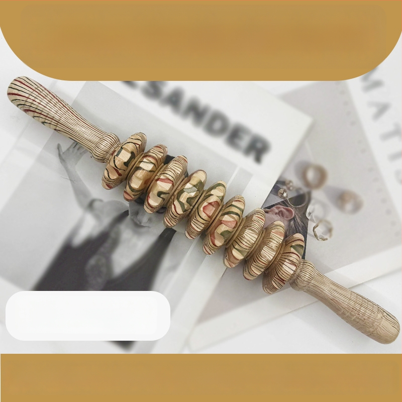 Medinė masažo lazdelė jogai ir pilvo masažai su devyniais ir dvylika ratukų (svoris 221,7 g)