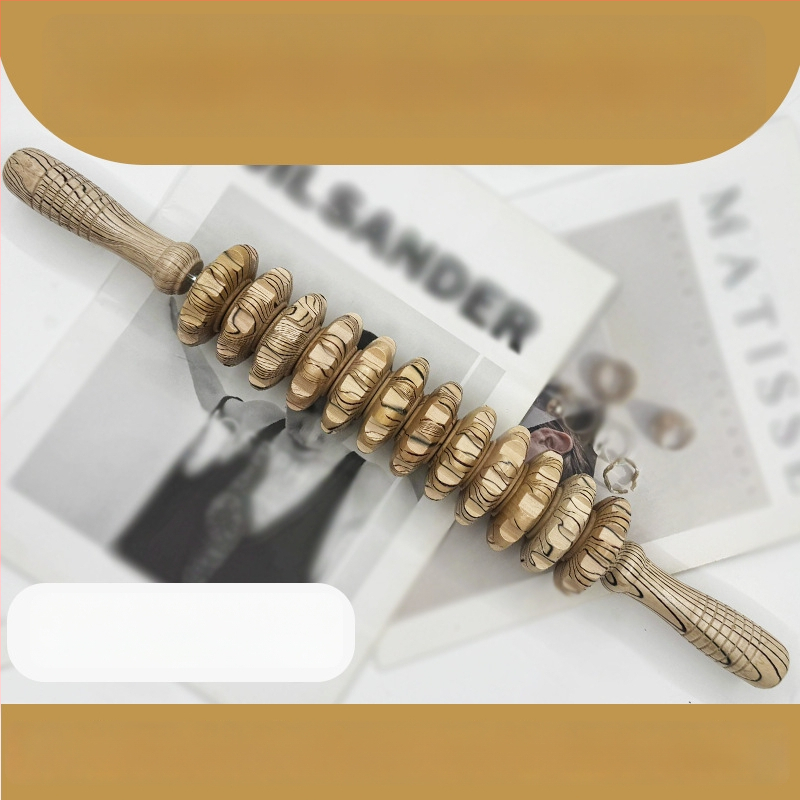 Medinė masažo lazdelė jogai ir pilvo masažai su devyniais ir dvylika ratukų (svoris 221,7 g)