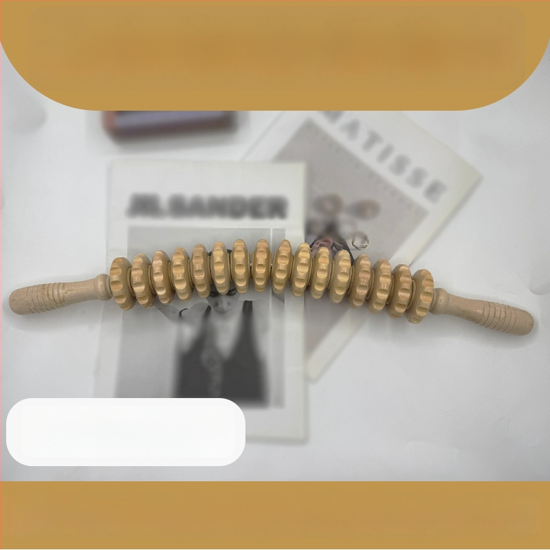 Medinė masažo lazdelė jogai ir pilvo masažai su devyniais ir dvylika ratukų (svoris 221,7 g)