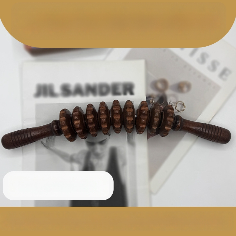 Medinė masažo lazdelė jogai ir pilvo masažai su devyniais ir dvylika ratukų (svoris 221,7 g)