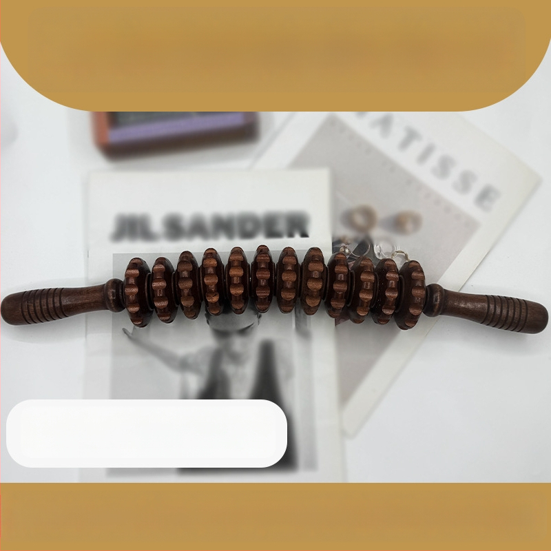 Medinė masažo lazdelė jogai ir pilvo masažai su devyniais ir dvylika ratukų (svoris 221,7 g)