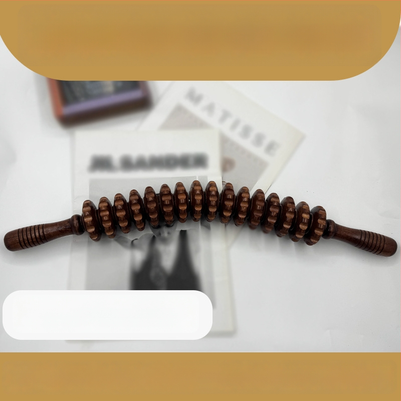 Medinė masažo lazdelė jogai ir pilvo masažai su devyniais ir dvylika ratukų (svoris 221,7 g)