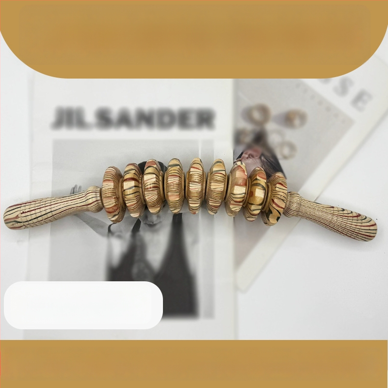 Medinė masažo lazdelė jogai ir pilvo masažai su devyniais ir dvylika ratukų (svoris 221,7 g)