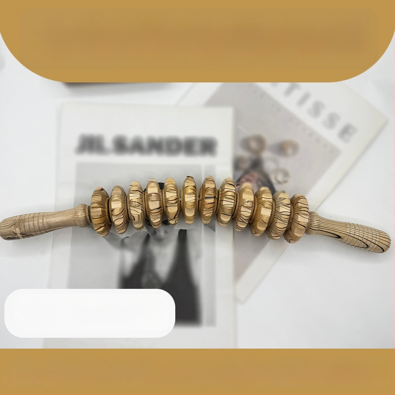 Medinė masažo lazdelė jogai ir pilvo masažai su devyniais ir dvylika ratukų (svoris 221,7 g)