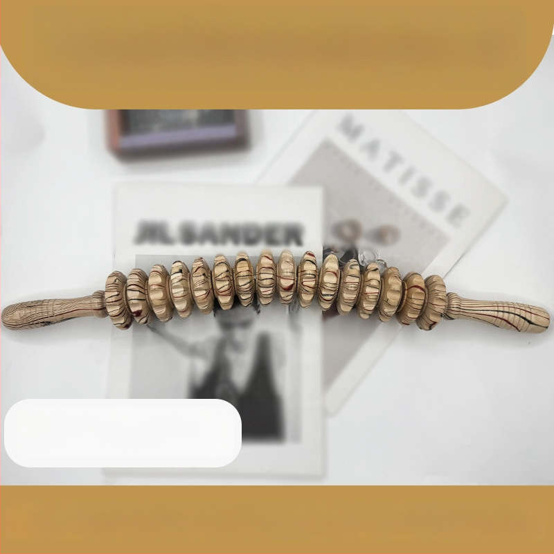 Medinė masažo lazdelė jogai ir pilvo masažai su devyniais ir dvylika ratukų (svoris 221,7 g)