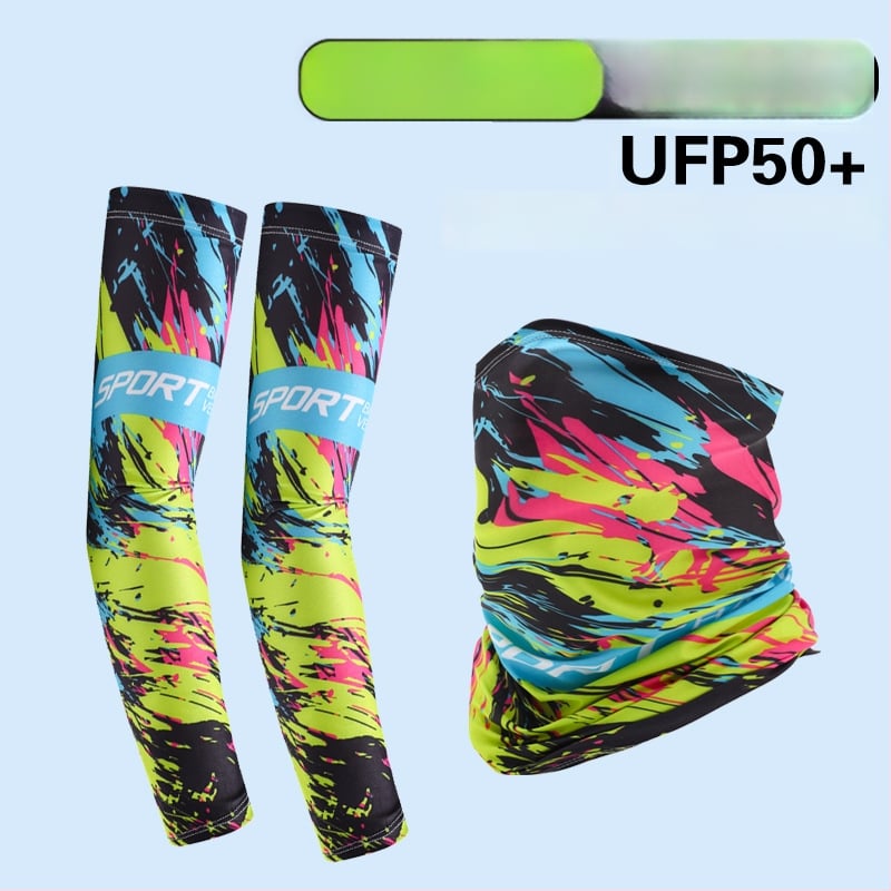 Nyári napvédő ujjvédő készlet maszk és karvédőkkel kerékpározáshoz és horgászathoz, légáteresztő, gyorsan száradó poliészter, kamuflázs, tavasz 2025