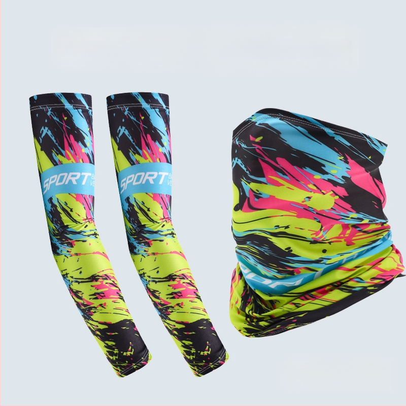 Nyári napvédő ujjvédő készlet maszk és karvédőkkel kerékpározáshoz és horgászathoz, légáteresztő, gyorsan száradó poliészter, kamuflázs, tavasz 2025