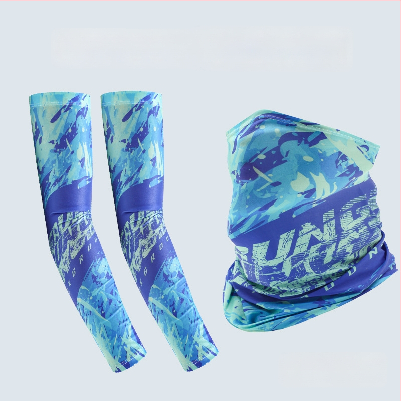 Nyári napvédő ujjvédő készlet maszk és karvédőkkel kerékpározáshoz és horgászathoz, légáteresztő, gyorsan száradó poliészter, kamuflázs, tavasz 2025