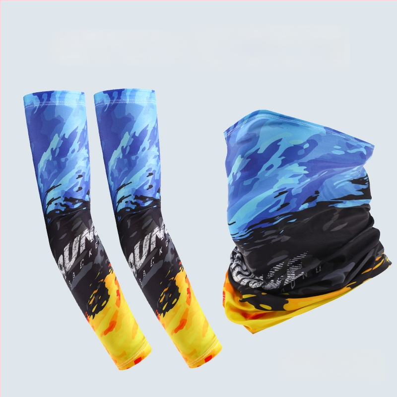 Nyári napvédő ujjvédő készlet maszk és karvédőkkel kerékpározáshoz és horgászathoz, légáteresztő, gyorsan száradó poliészter, kamuflázs, tavasz 2025