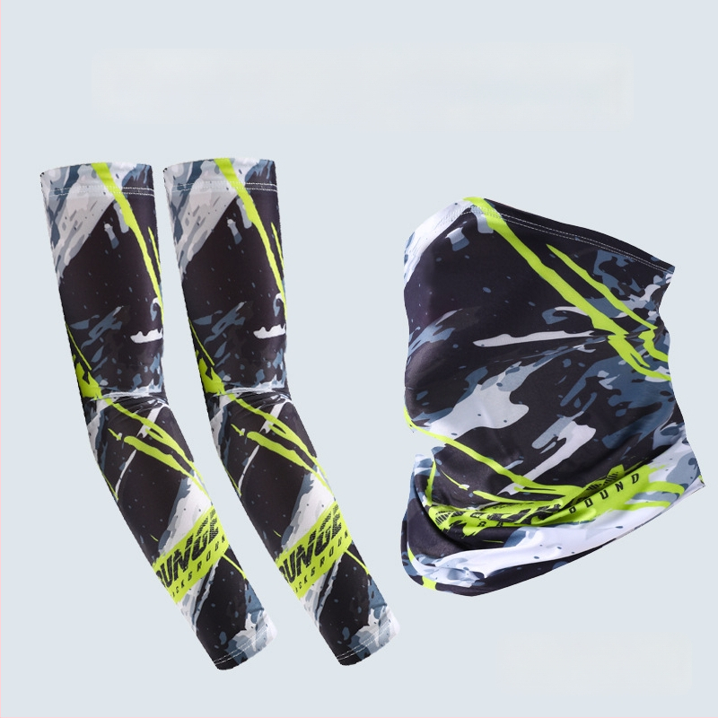 Nyári napvédő ujjvédő készlet maszk és karvédőkkel kerékpározáshoz és horgászathoz, légáteresztő, gyorsan száradó poliészter, kamuflázs, tavasz 2025