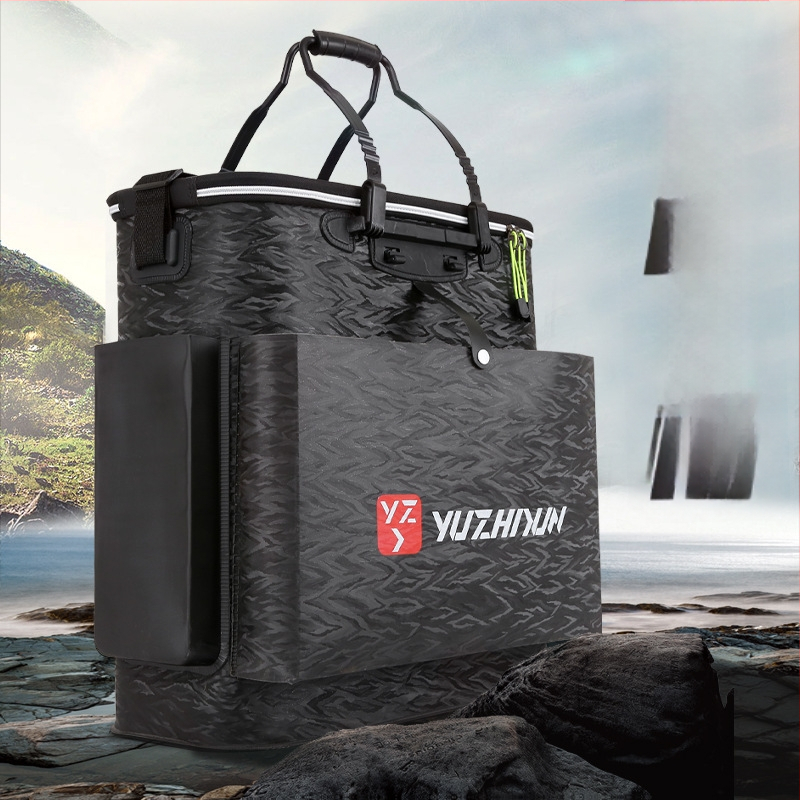 Платнена раница-кофа за живи риби, сгъваема и водоустойчива, с презрамки; мултифункционална кутия за риболов за примамки, въдица и вода/риби