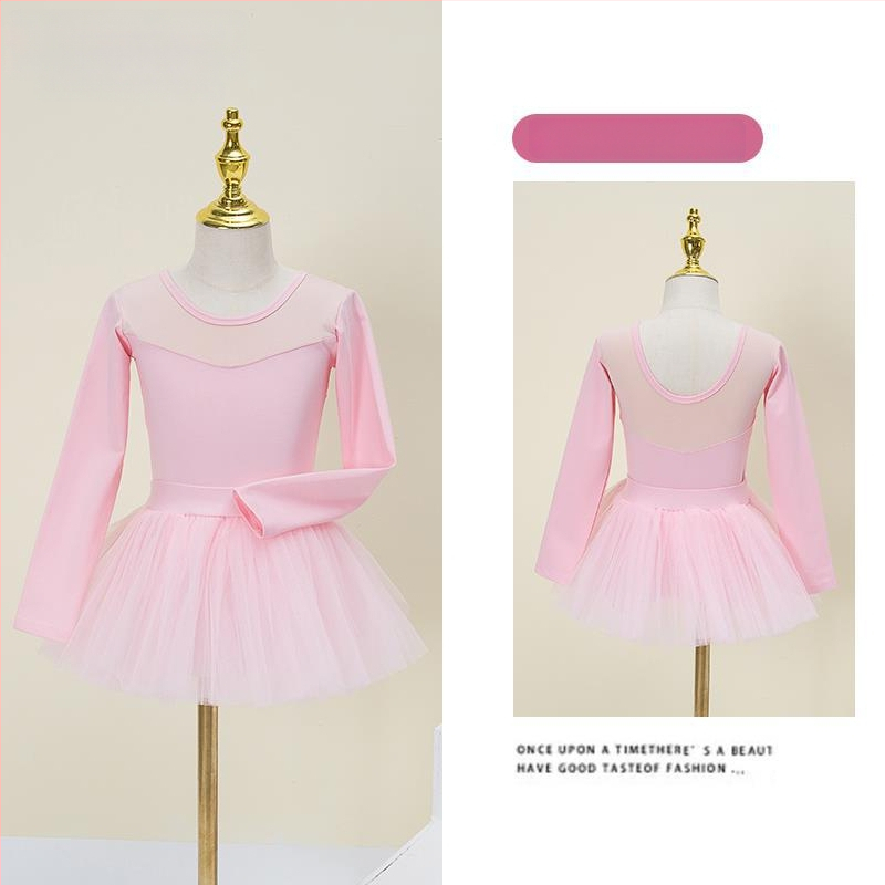 Vaikų baleto komplektas su ilgomis rankovėmis ir gauzės sijonu; audinys: 94% medvilnė + 6% elastanas; tinkamas mergaitėms iki 17 metų; scenos kostiumas