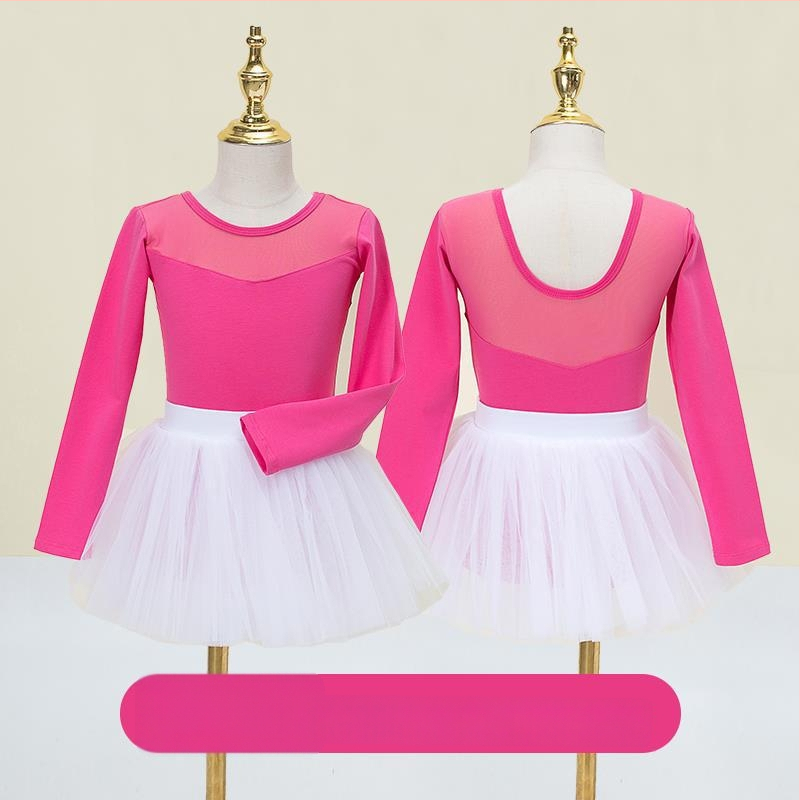 Vaikų baleto komplektas su ilgomis rankovėmis ir gauzės sijonu; audinys: 94% medvilnė + 6% elastanas; tinkamas mergaitėms iki 17 metų; scenos kostiumas