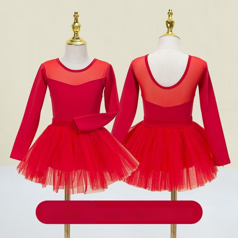 Vaikų baleto komplektas su ilgomis rankovėmis ir gauzės sijonu; audinys: 94% medvilnė + 6% elastanas; tinkamas mergaitėms iki 17 metų; scenos kostiumas