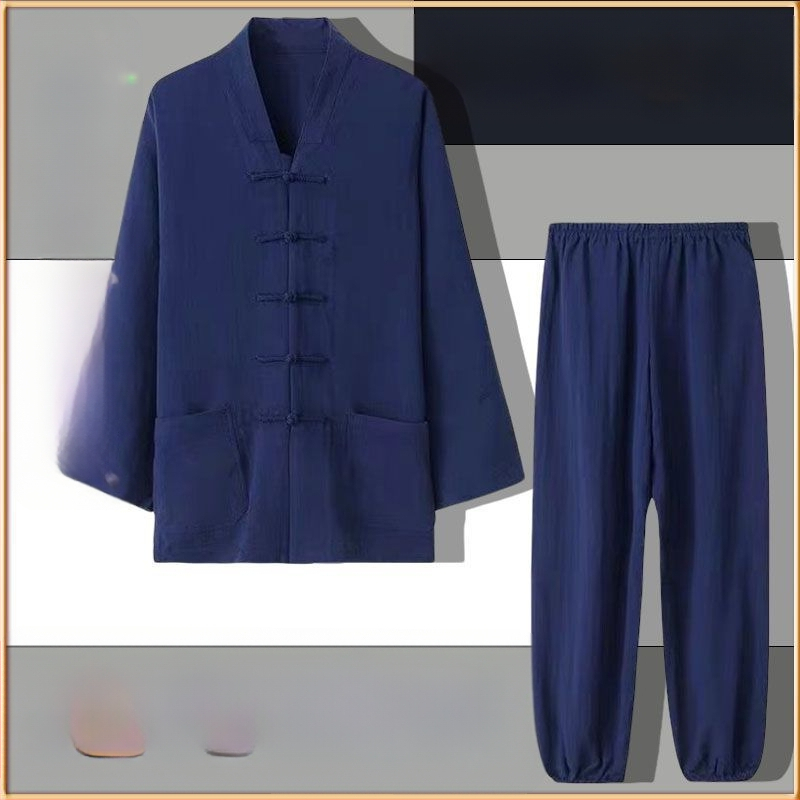 Set de robe taoiste pentru Tai Chi, cinci piese, material din in 100%, respirabil, marca Converge