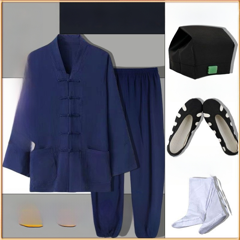 Set de robe taoiste pentru Tai Chi, cinci piese, material din in 100%, respirabil, marca Converge