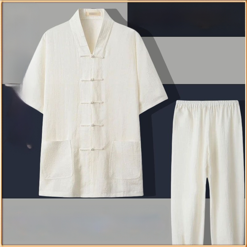 Set de robe taoiste pentru Tai Chi, cinci piese, material din in 100%, respirabil, marca Converge