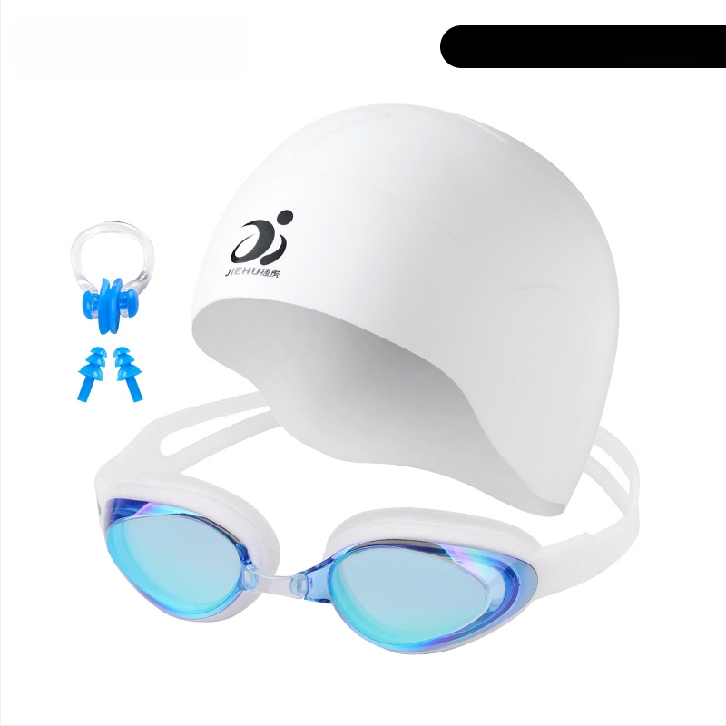 Jettiger silikona plaukšanas cepure garām matiem, abiem dzimumiem – komplekts ar brilles, pieaugušajiem, vienkrāsu raksts, ūdensizturīga