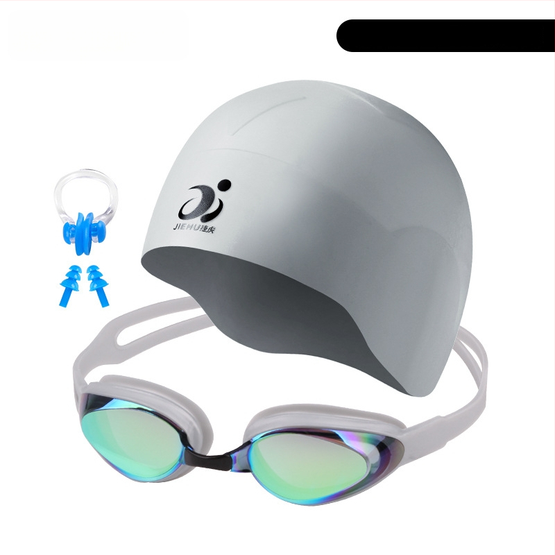 Jettiger silikona plaukšanas cepure garām matiem, abiem dzimumiem – komplekts ar brilles, pieaugušajiem, vienkrāsu raksts, ūdensizturīga