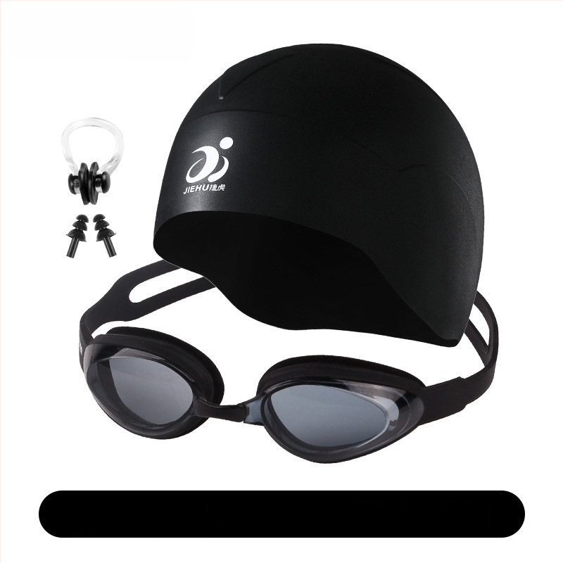 Jettiger silikona plaukšanas cepure garām matiem, abiem dzimumiem – komplekts ar brilles, pieaugušajiem, vienkrāsu raksts, ūdensizturīga