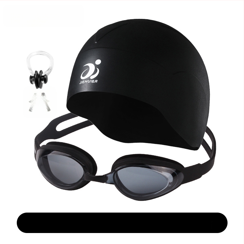 Jettiger silikona plaukšanas cepure garām matiem, abiem dzimumiem – komplekts ar brilles, pieaugušajiem, vienkrāsu raksts, ūdensizturīga