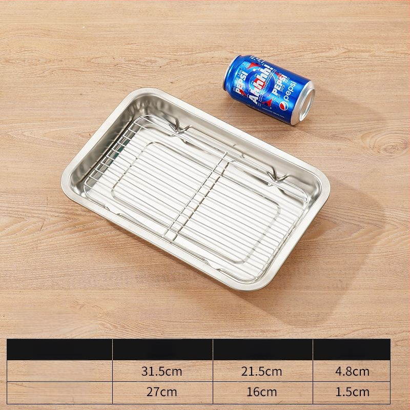 Komercinis nerūdijančio plieno kvadratinis padėklas su tinkleliu aliejaus kontrolei, filtravimo talpa vandens ir aliejui, maisto demonstravimui, kepimui ir prieskoniams