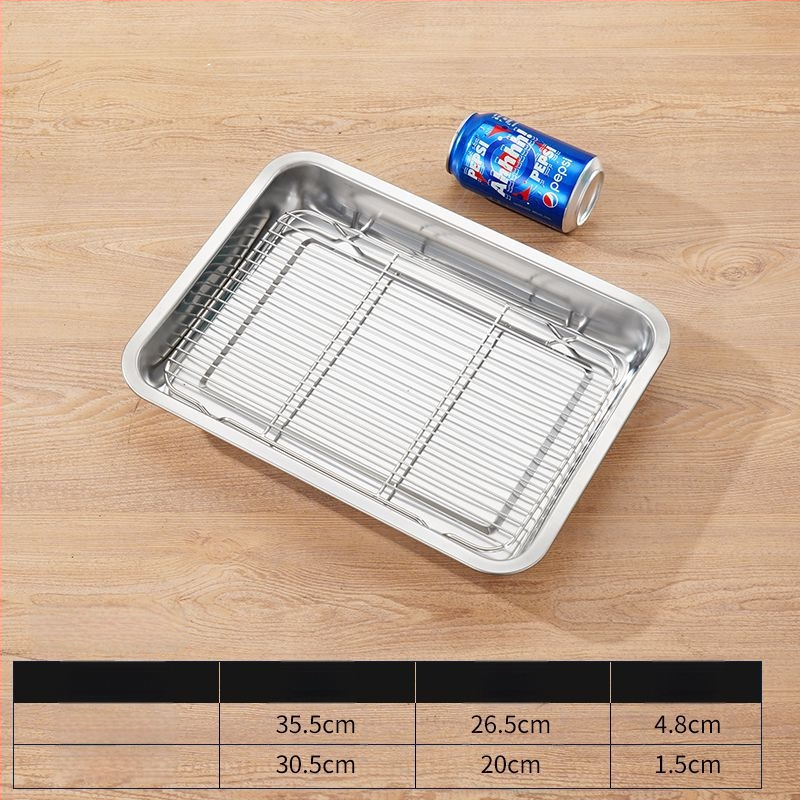 Komercinis nerūdijančio plieno kvadratinis padėklas su tinkleliu aliejaus kontrolei, filtravimo talpa vandens ir aliejui, maisto demonstravimui, kepimui ir prieskoniams